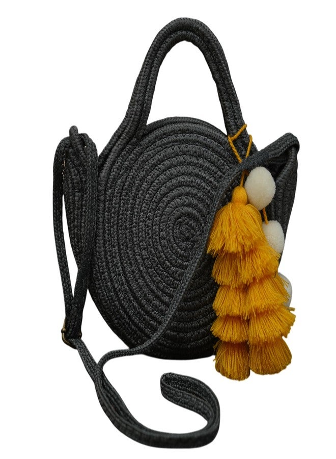 Ariya Women Sling Bag with Tassel Charm (4063 | Dark Gray) Handcrafted PP & Cotton Blend Shoulder Purse, Perfect for Ladies & Girls, Lightweight Crossbody Bag for Daily Use, Casual, Travel - Image 1